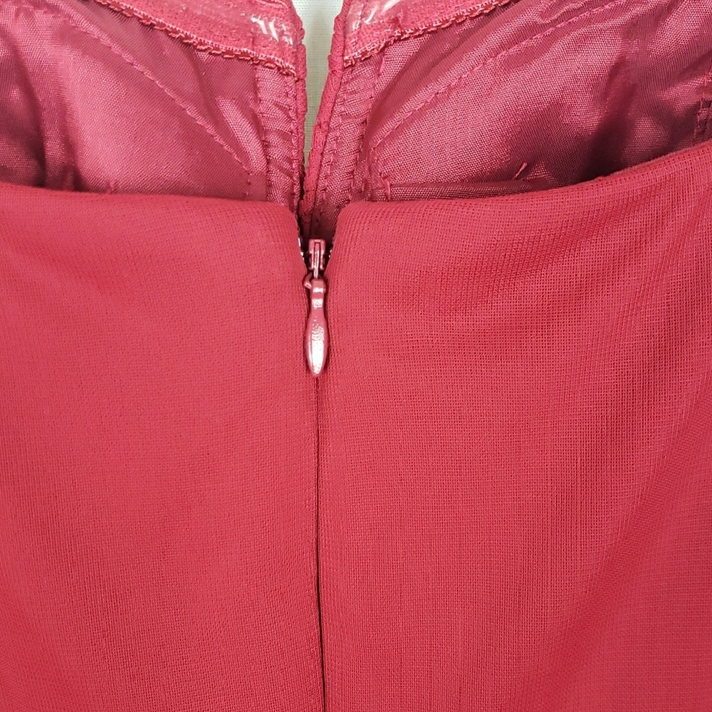 Adrianna Papell Cherry Red Dress 6 Strapless Ruched Empire Babydoll Beaded Prom - Picture 4 of 10